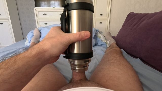 Guy Fucks Thermos in Kinky Solo Scene
