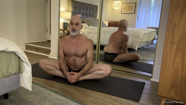 Silver Daddy in Speedos Does Full Body Yoga Stretch