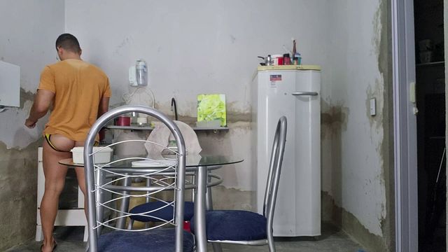Boyfriend Wears Jockstrap While Doing Chores