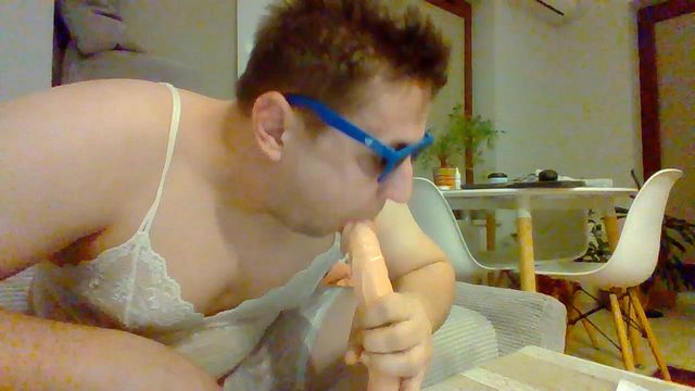 Twink Sips Peach While Playing with Dildo