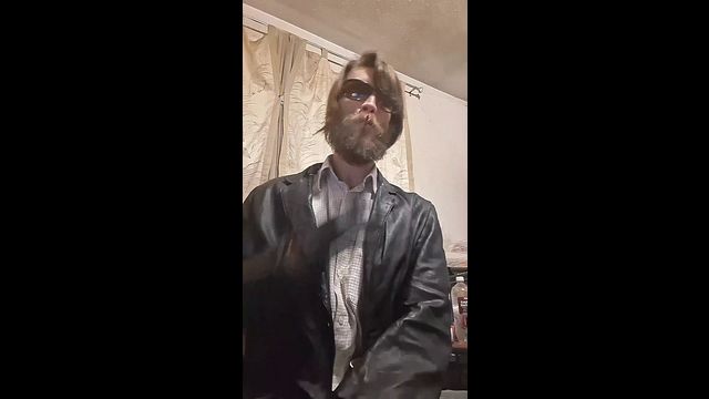 Bearded Leather Boy Smokes in Blazer & Gloves
