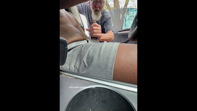 Horny Daddy Watches as Young Guy Jerks Off in Car