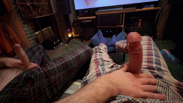 Straight Friend Jerks Off with Gay Host