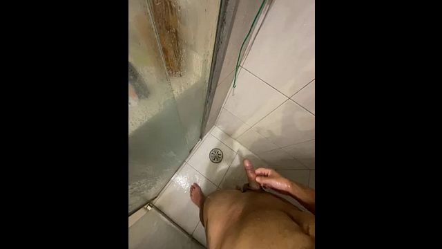 Solo Guy Strokes Cock in Shower Until Explosive Orgasm