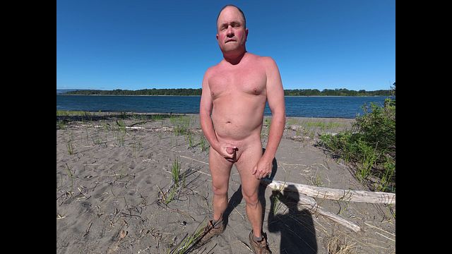 Solo Guy Masturbates at River Beach