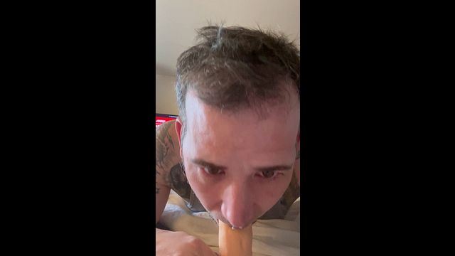 Bisexual Guy Deepthroats Big Dildo and Cock