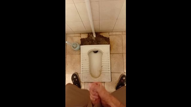 Guy Masturbates and Cums in a Public Restroom