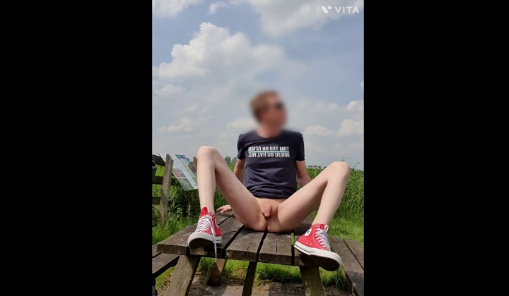 Nude Twink Exposed Outdoors in Red Chucks
