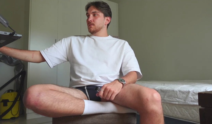 Hairy Guy Masturbates to Orgasm in Bedroom