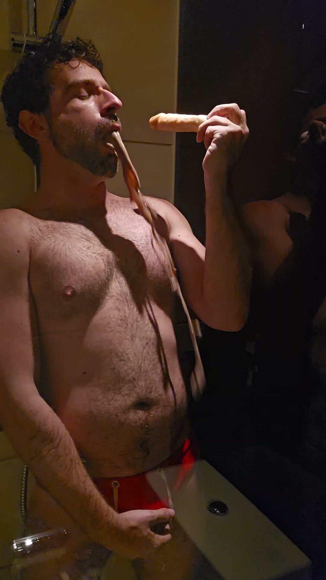 Gay Piggy Gags on Dildo with Vomit
