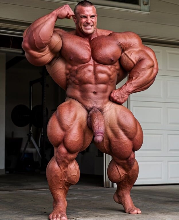 Muscle Monster Flexes Naked Body