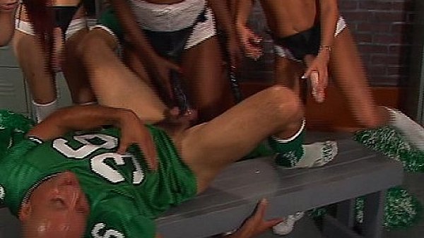 Macho Men Dominate Cheerleaders with Strap-Ons
