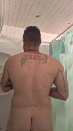 Chubby Guy Masturbates in Shower Solo