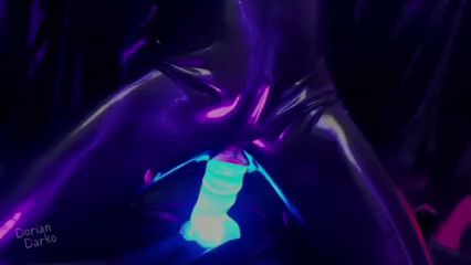 Gay Latex Play with Glowing Toys