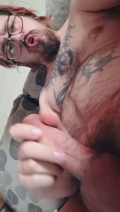 Hairy Guy Strokes Dick While Sniffing Pits and Tasting Feet