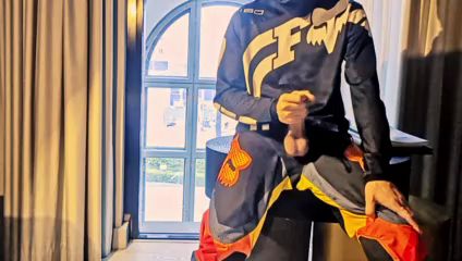Masked Biker Gives Cumshot in Hotel