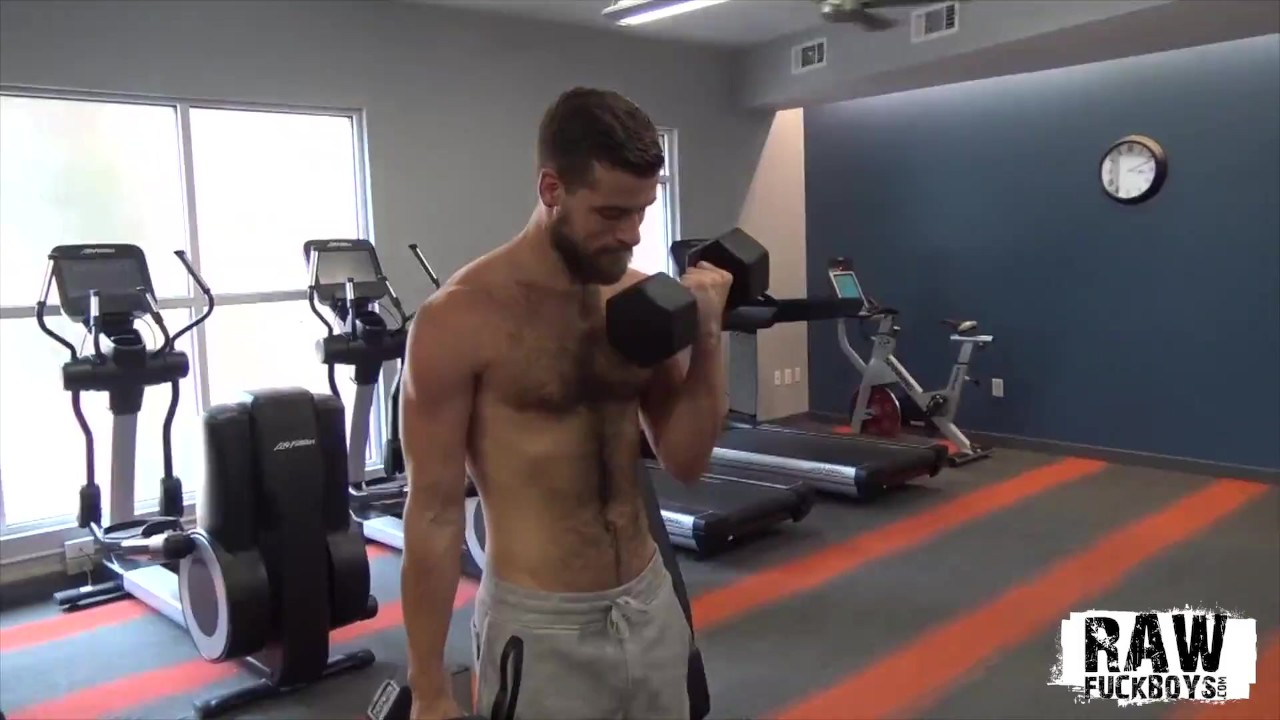 Hairy Stud Strokes Big Cock Solo After Workout
