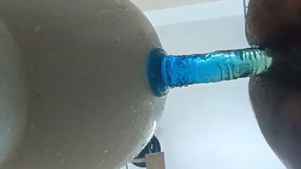Femboy Gets Fucked with Blue Dildo in Bathroom