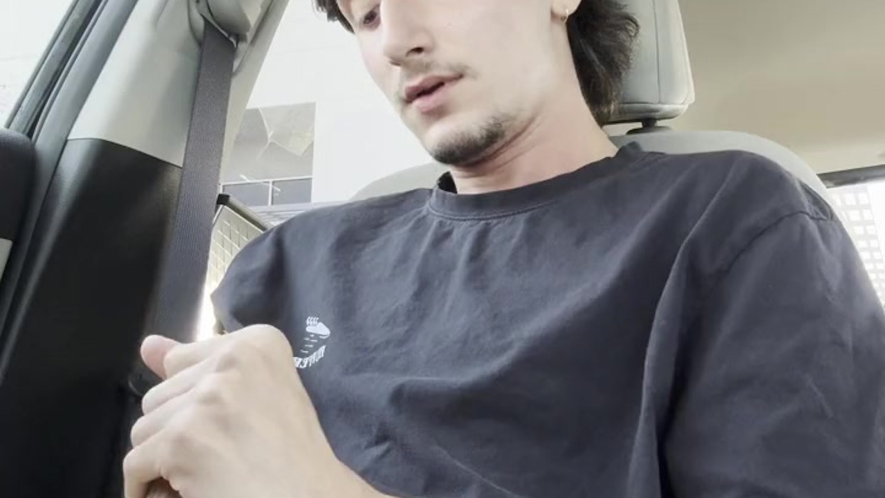Teen Boy with Big Dick Cums in Car