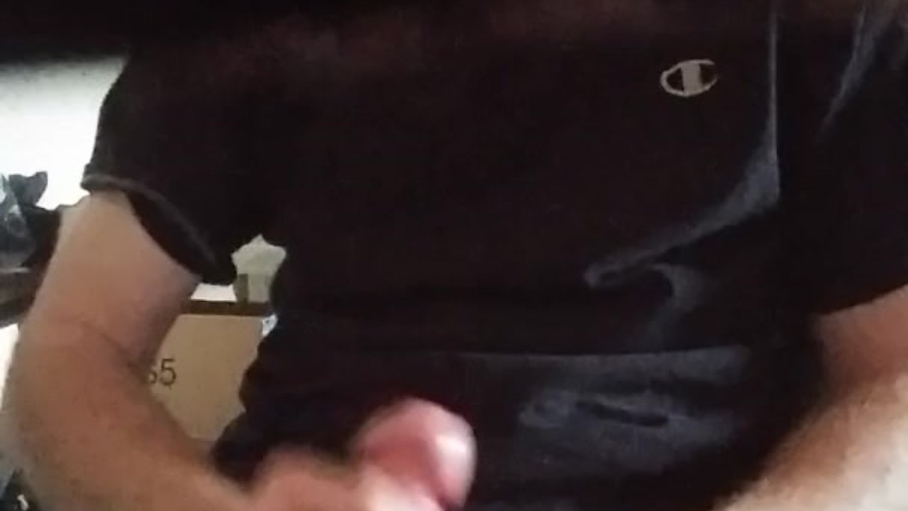 Solo Guy Jerks Off to Big Cumshot on Black Shirt