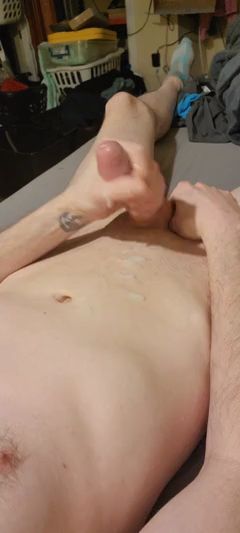 Solo Guy Strokes to Cum Finish