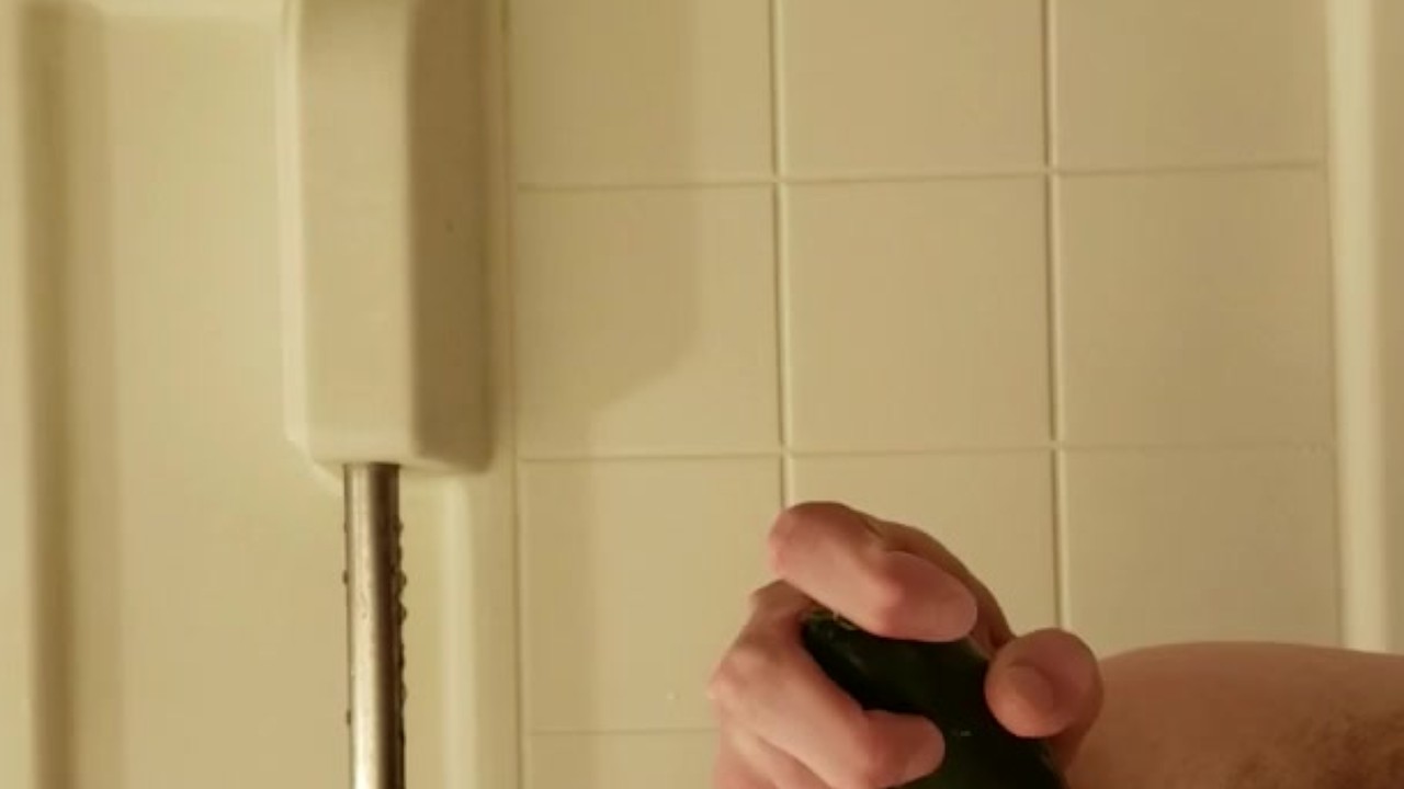 Straight Guy Tries Anal with Cucumber in Shower