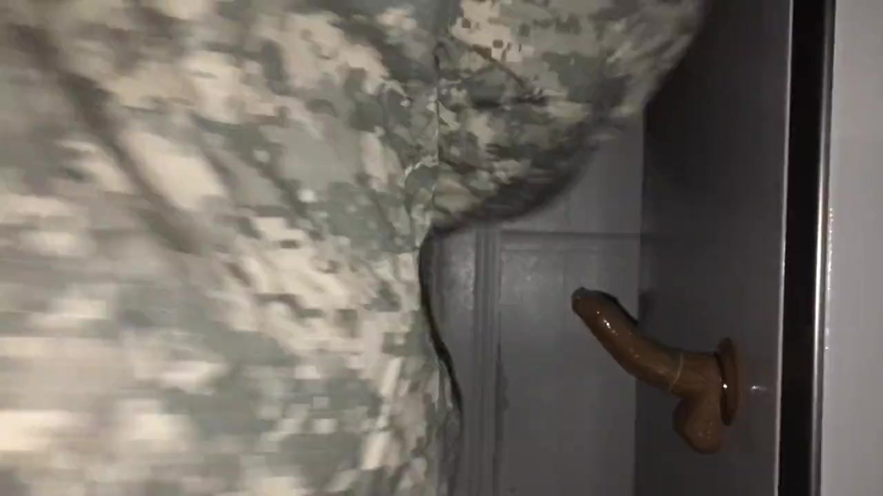 Black Soldier Rides Dildo to Orgasm