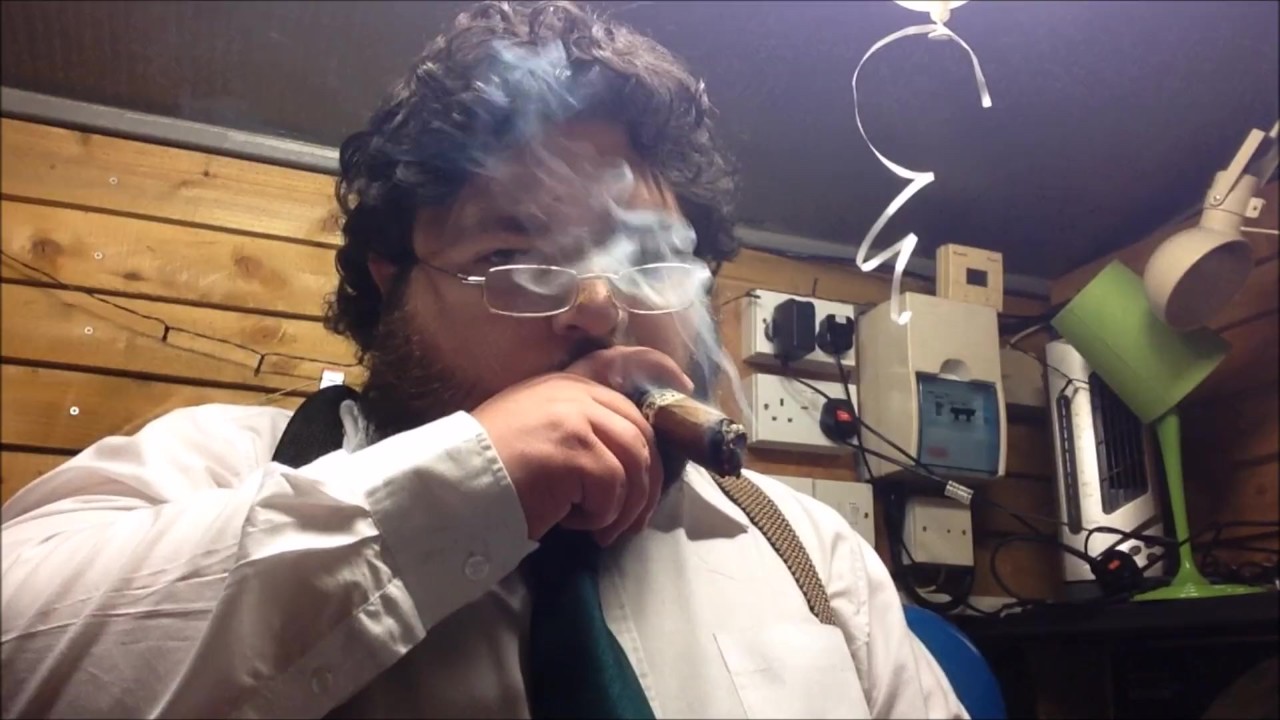 Hairy Daddy Enjoys Cigar During Solo Play