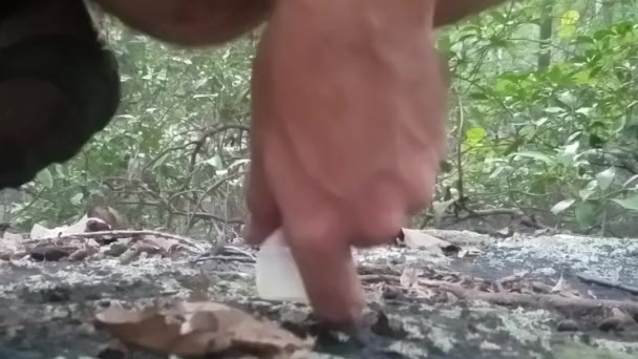 Guy Masturbates with Dildo by Roadside