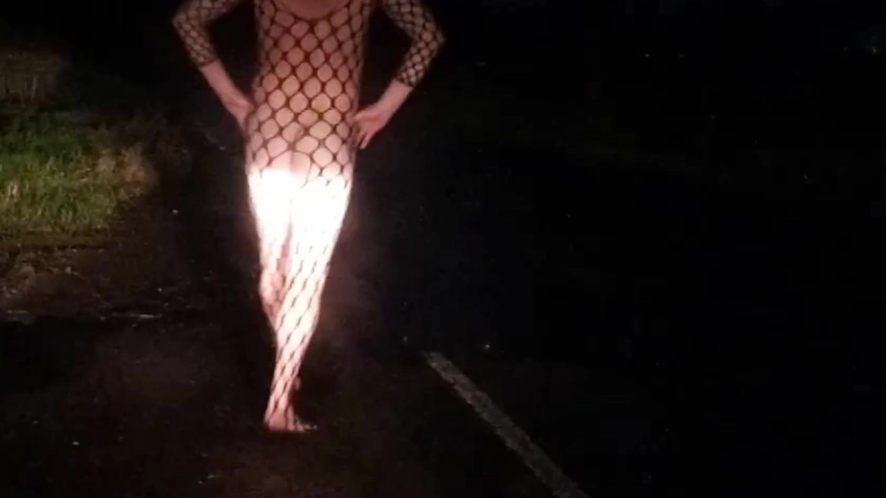 Guy in Fishnet Bodysuit Exposed Outside